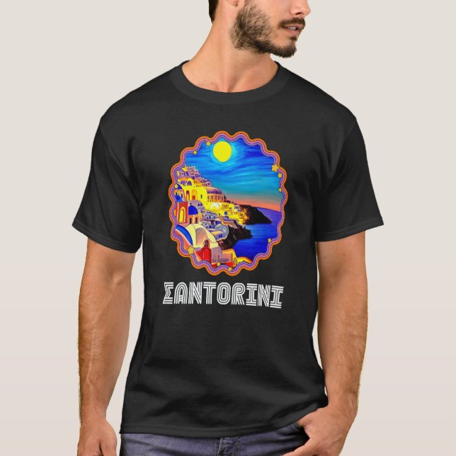 Sunset In Santorini Greece Painting  2 T-Shirt (Front)