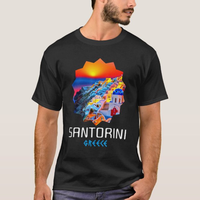 Sunset In Santorini Greece Painting T-Shirt (Front)