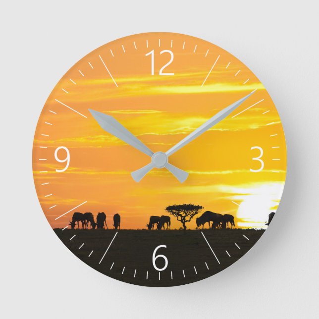 Sunset in Serengeti Round Clock (Front)