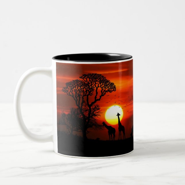 Sunset in the African Savanna Two-Tone Coffee Mug (Left)