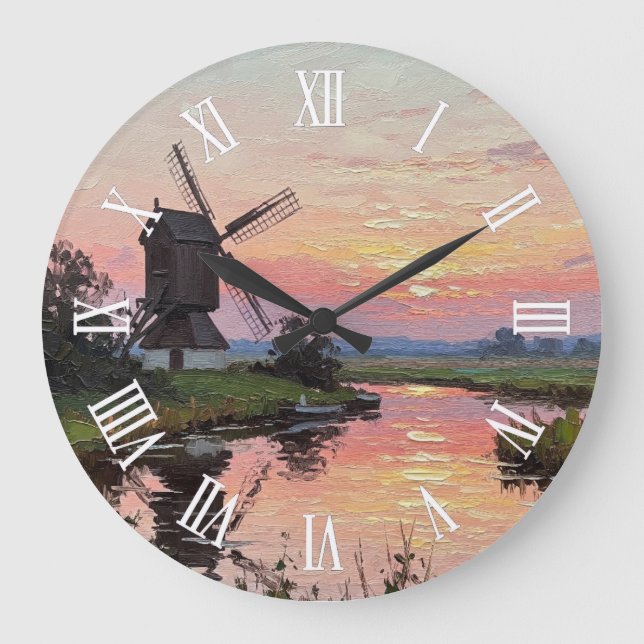 Sunset in The Broads England Travel Large Clock (Front)
