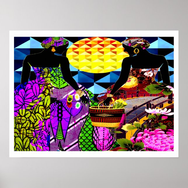 Sunset In the Garden of Flowers Poster (Front)