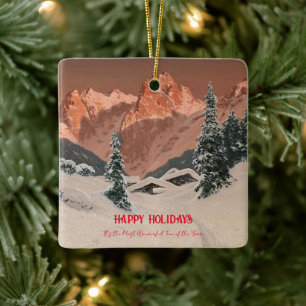 Sunset in the Kaisertal, Happy Holidays Ceramic Ornament