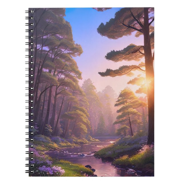 Sunset in the Lush Pine Forest Notebook (Front)