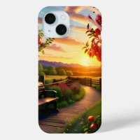 Sunset in the Mountain with Apple Tree Scene Land