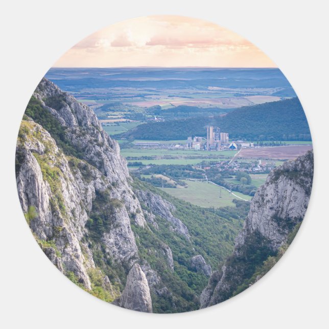 Sunset in the mountains classic round sticker (Front)