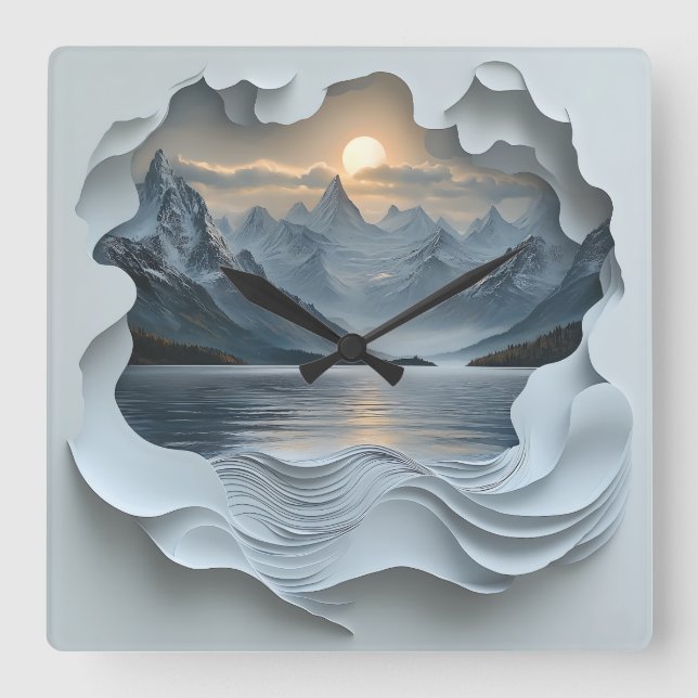 Sunset in the mountains square wall clock (Front)