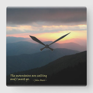 Sunset in the Smokies: Mtns are calling / Muir Square Wall Clock