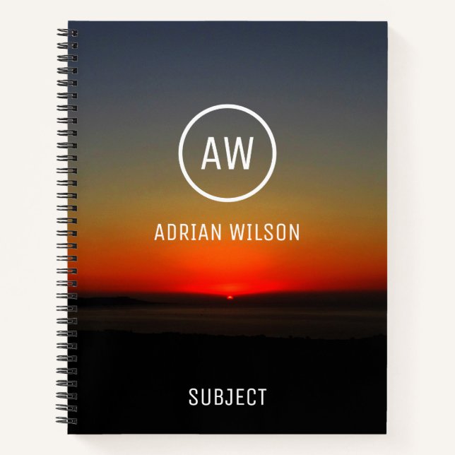 Sunset in the Water Monogrammed Notebook (Front)