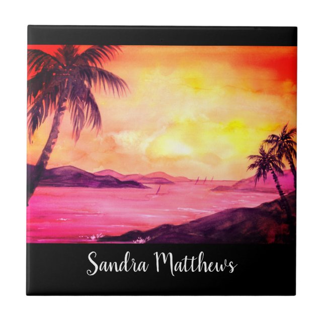 Sunset in Tropics by Farida Greenfield Ceramic Tile (Front)
