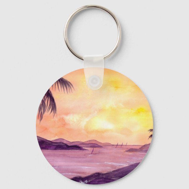 Sunset in Tropics by Farida Greenfield Key Ring (Front)