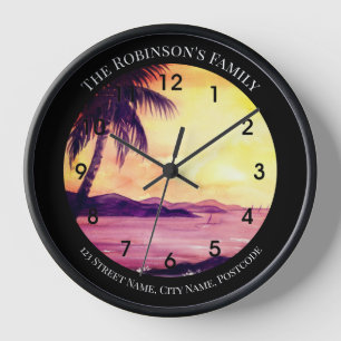 Sunset in Tropics Painting by Farida Greenfield Clock