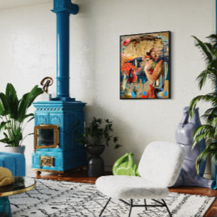 Sunset in Zanzibar, Collage Art Poster 24" x 30"