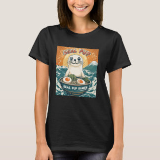Sunset Japanese Mt. Fuji Noodle Lover Seal Pup Ram T-Shirt