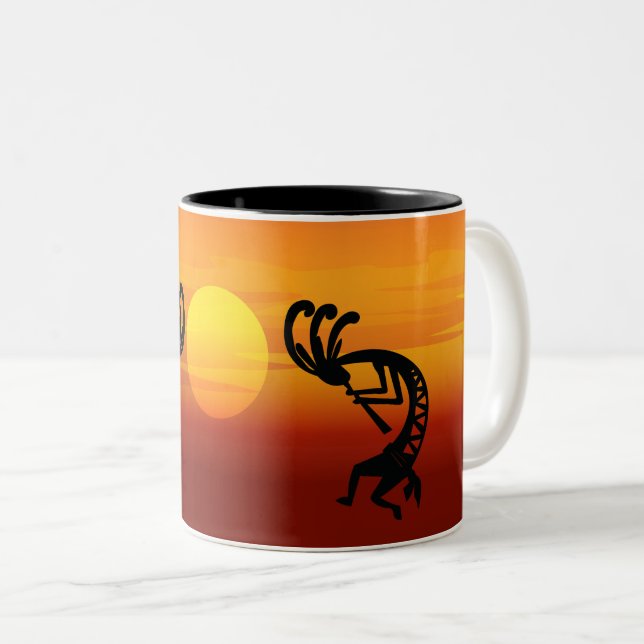 Sunset Kokopelli Two-Tone Coffee Mug (Front Right)