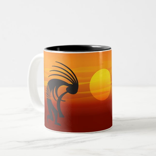 Sunset Kokopelli Two-Tone Coffee Mug (Front Left)