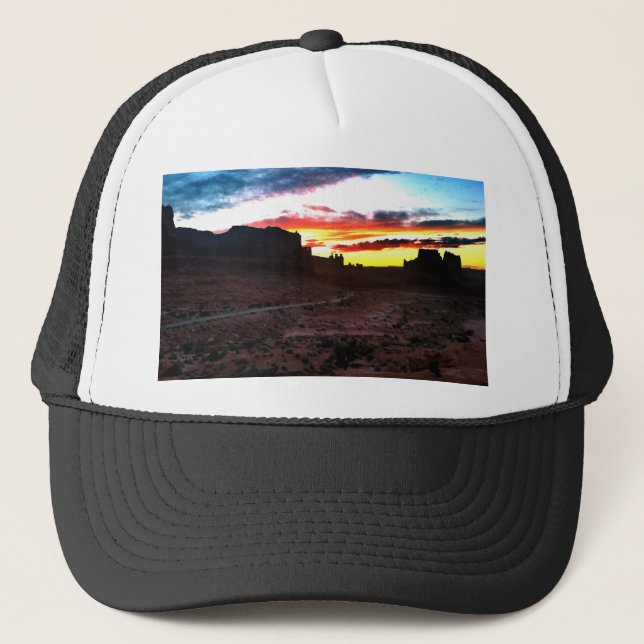 Sunset La Sal Mountains Viewpoint Arches National Trucker Hat (Front)