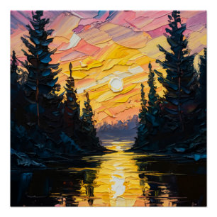 Sunset Lake Art Poster