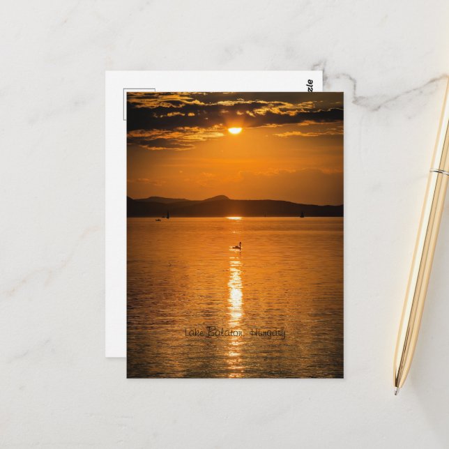 Sunset, Lake Balaton, Hungary Postcard (Front/Back In Situ)