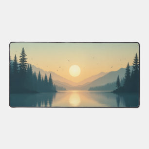 Sunset Lake Desk Mat - Scenic Forest Mousepad, Epi