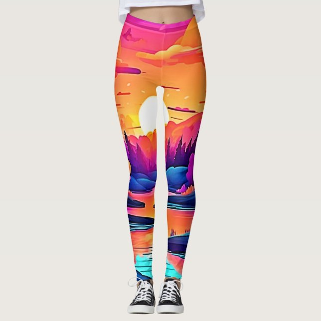Sunset Lake Fantasy Art Leggings (Front)