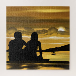 Sunset Lake Jigsaw Puzzle Romantic Love - Couple