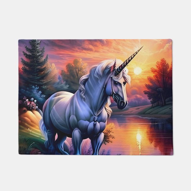 Sunset Lake River Unicorn Seven Doormat (Front)