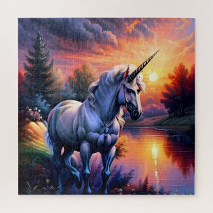 Sunset Lake River Unicorn Seven Jigsaw Puzzle
