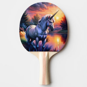 Sunset Lake River Unicorn Seven Ping Pong Paddle
