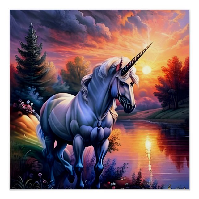 Sunset Lake River Unicorn Seven Poster (Front)