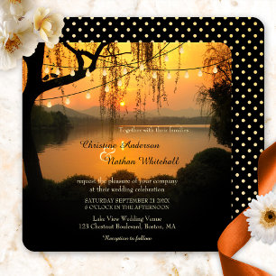 Sunset Lake View String Lights Wedding Invitation