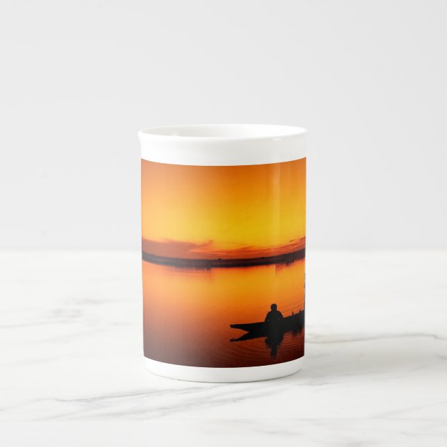 Sunset Landscape with A Boat-68465 Bone China Mug (Front)