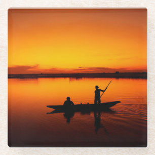 Sunset Landscape with A Boat-68465 Glass Coaster