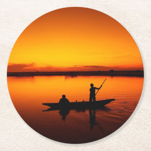 Sunset Landscape with A Boat-68465 Round Paper Coaster