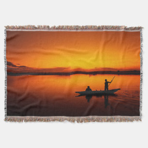 Sunset Landscape with A Boat-68465 Throw Blanket