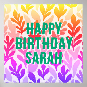 sunset leaf ombre colourful happy Birthday party Poster