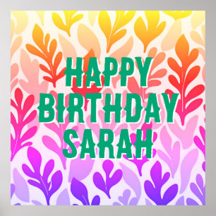 sunset leaf ombre custom happy Birthday party Poster