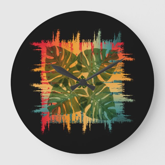 SUNSET LEAFY TROPICAL LARGE CLOCK (Front)