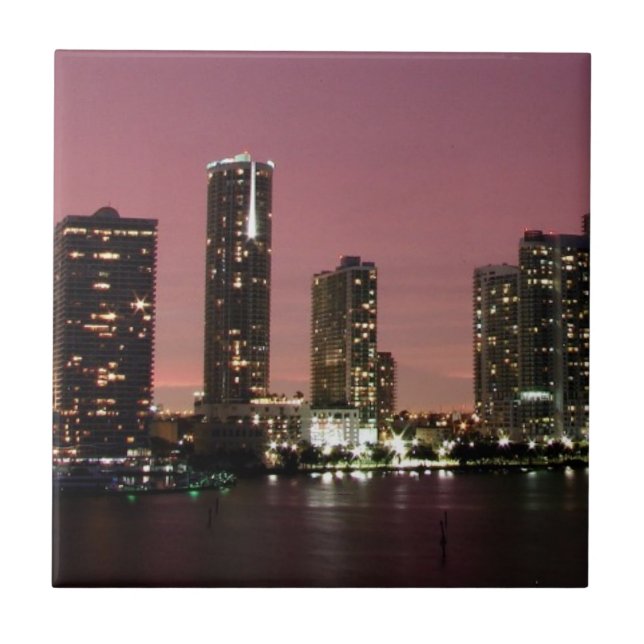 Sunset light over Miami after a storm Ceramic Tile (Front)