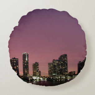 Sunset light over Miami after a storm Round Cushion