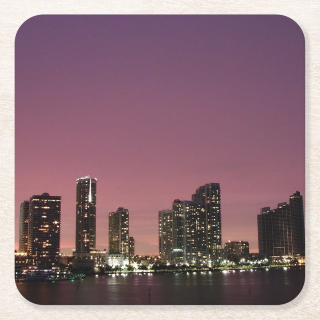 Sunset light over Miami after a storm Square Paper Coaster (Front)
