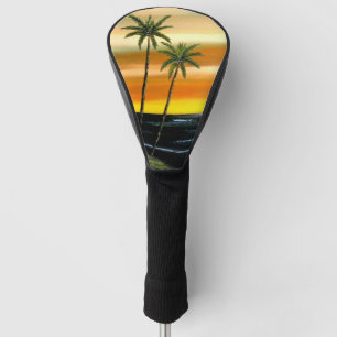 sunset,lighthouse,beach,palm tree,ocean,tropical, golf head cover