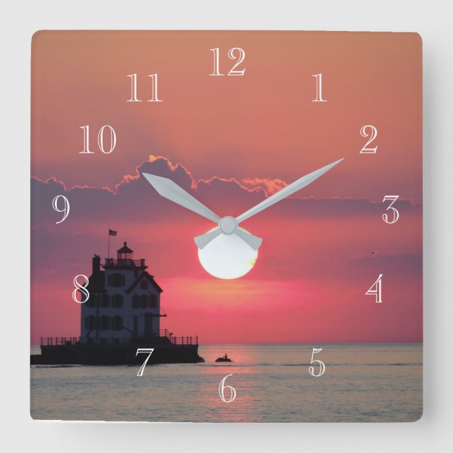 Sunset Lighthouse  Square Wall Clock (Front)