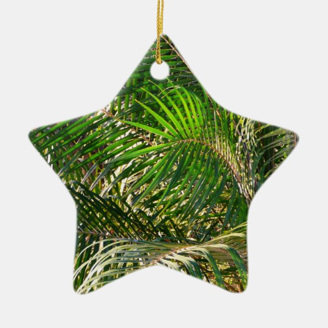 Sunset Lit Palm Fronds Tropical Ceramic Tree Decoration (Front)