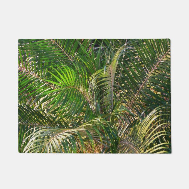 Sunset Lit Palm Fronds Tropical Doormat (Front)