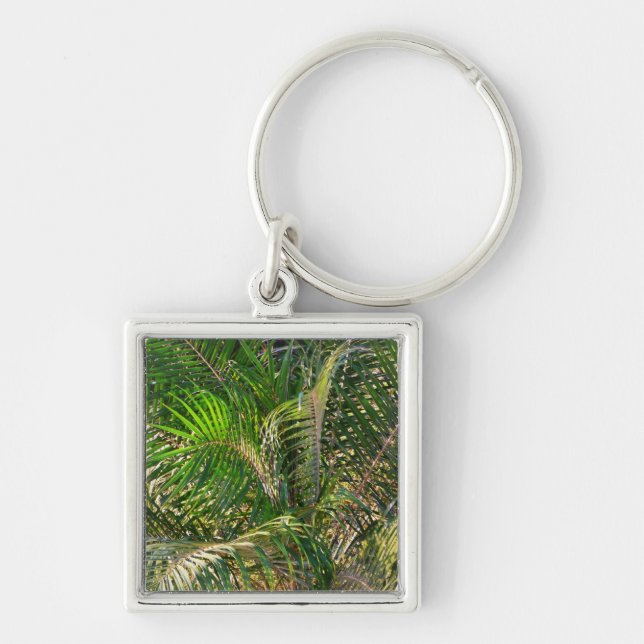 Sunset Lit Palm Fronds Tropical Key Ring (Front)