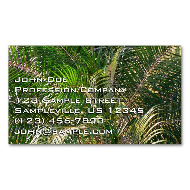 Sunset Lit Palm Fronds Tropical Magnetic Business Card (Front)
