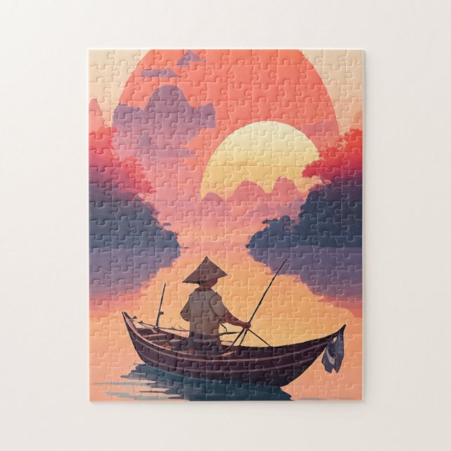 Sunset Local Fishing Jigsaw Puzzle (Vertical)