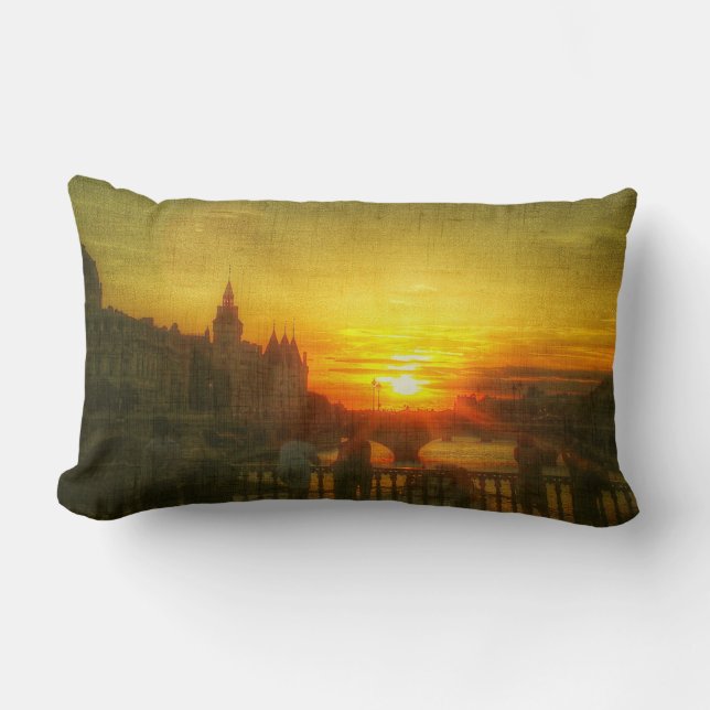 Sunset Love Paris Bridge France Throw Pillow (Front)