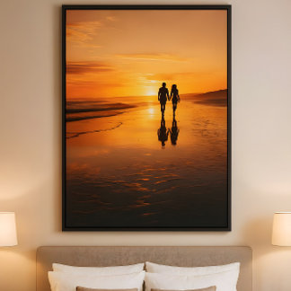 Sunset Lovers - Romantic Beach Silhouette Wall Art